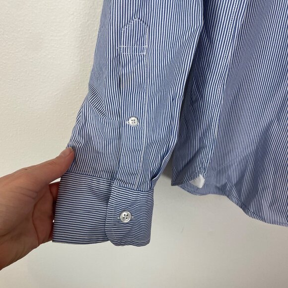 J. Crew Men's L‎ 16 Neck Blue and White Stripe Button Up Shirt 2 Ply Cotton - Picture 4 of 9